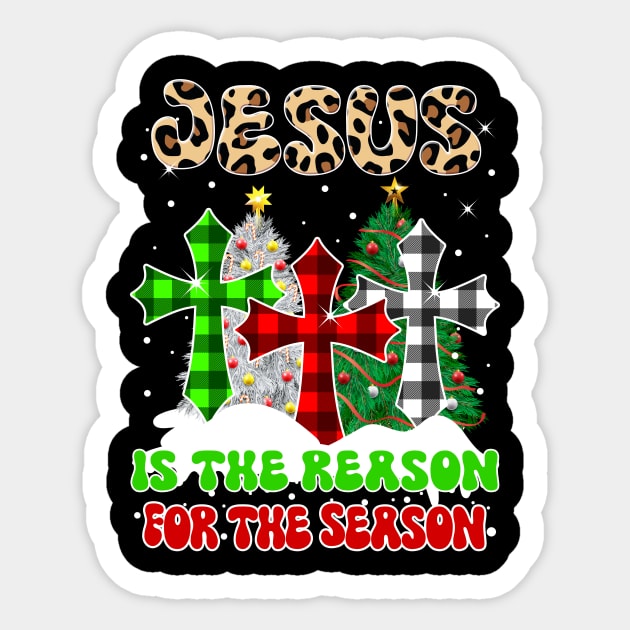 Jesus Is the Reason for the Season Groovy Christmas Pyjama Leopard Buffalo Plaid Sticker by teespringplus